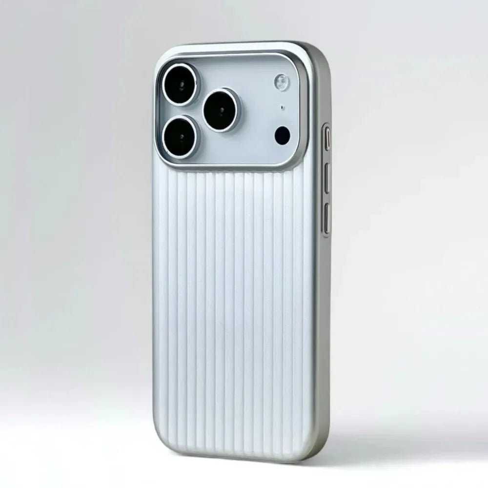 Luxury Stripes Metallic Paint Armor Case For iPhone 17 Air 16 15 14 13 Pro Max Shockproof Camera Protective Slim Matte PC Funda