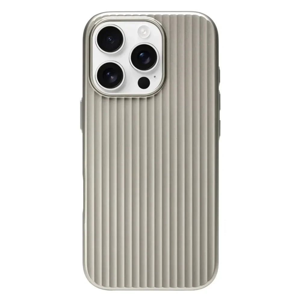 Luxury Stripes Metallic Paint Armor Case For iPhone 17 Air 16 15 14 13 Pro Max Shockproof Camera Protective Slim Matte PC Funda