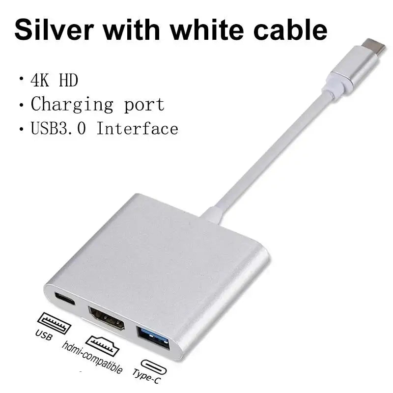 USB-C To HDMI-compatible 3 In 1 Cable Converter USB 3.0 Type C To HDTV 4K USB 3.0 Adapter Cable For Laptop Huawei iPad Macbook