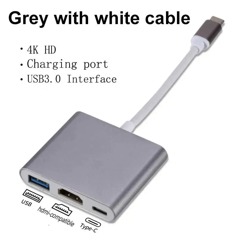 USB-C To HDMI-compatible 3 In 1 Cable Converter USB 3.0 Type C To HDTV 4K USB 3.0 Adapter Cable For Laptop Huawei iPad Macbook
