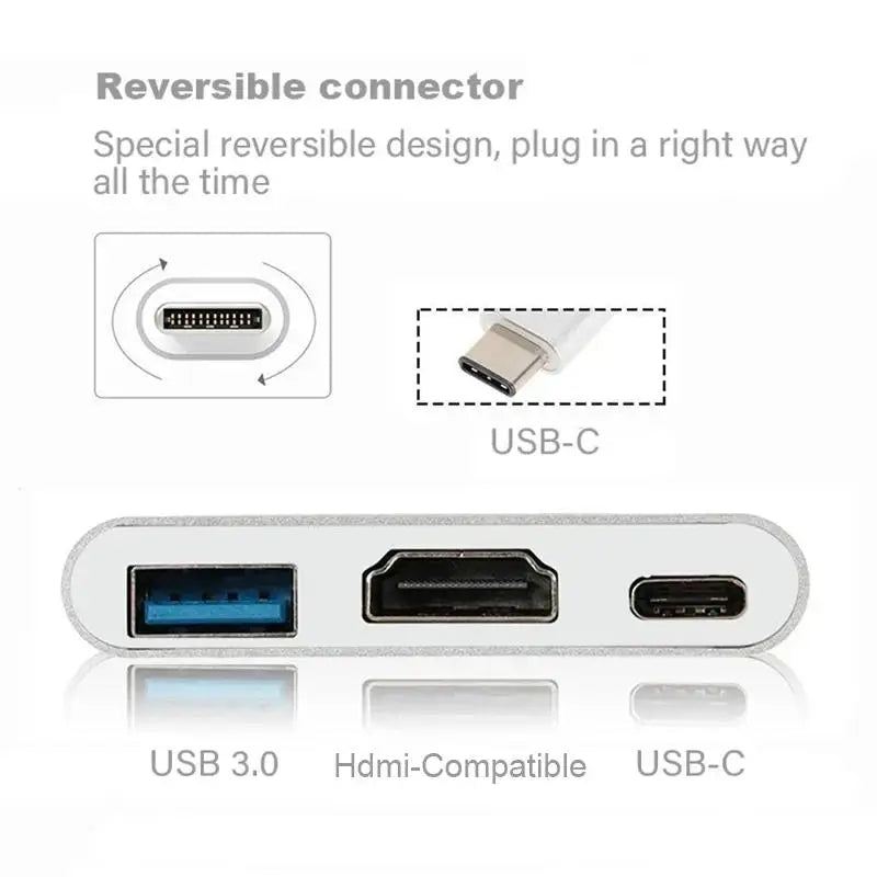 USB-C To HDMI-compatible 3 In 1 Cable Converter USB 3.0 Type C To HDTV 4K USB 3.0 Adapter Cable For Laptop Huawei iPad Macbook