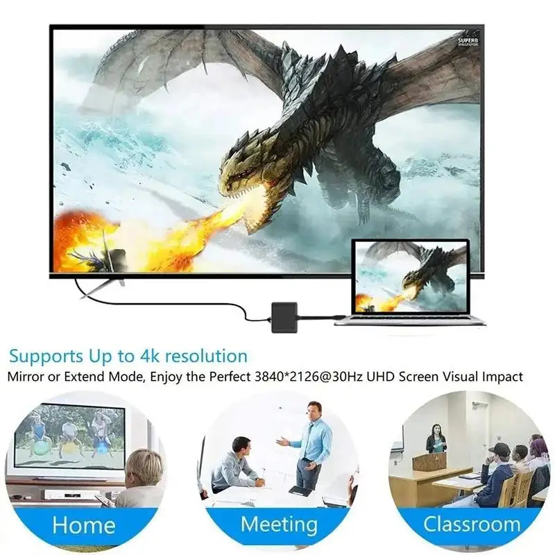 USB-C To HDMI-compatible 3 In 1 Cable Converter USB 3.0 Type C To HDTV 4K USB 3.0 Adapter Cable For Laptop Huawei iPad Macbook