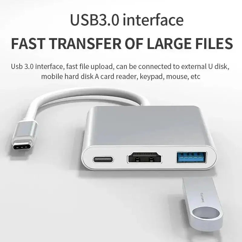 USB-C To HDMI-compatible 3 In 1 Cable Converter USB 3.0 Type C To HDTV 4K USB 3.0 Adapter Cable For Laptop Huawei iPad Macbook