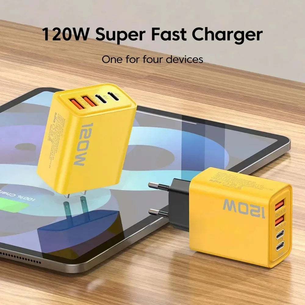 Total 120W Phone Charger Fast Charging Quick Charger PD USB Type C Wall Adapter For iPhone 16 15 Xiaomi 14 Huawei Redmi Oneplus