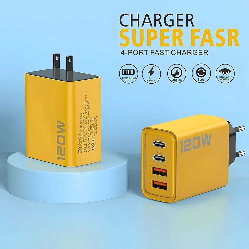 Total 120W Phone Charger Fast Charging Quick Charger PD USB Type C Wall Adapter For iPhone 16 15 Xiaomi 14 Huawei Redmi Oneplus