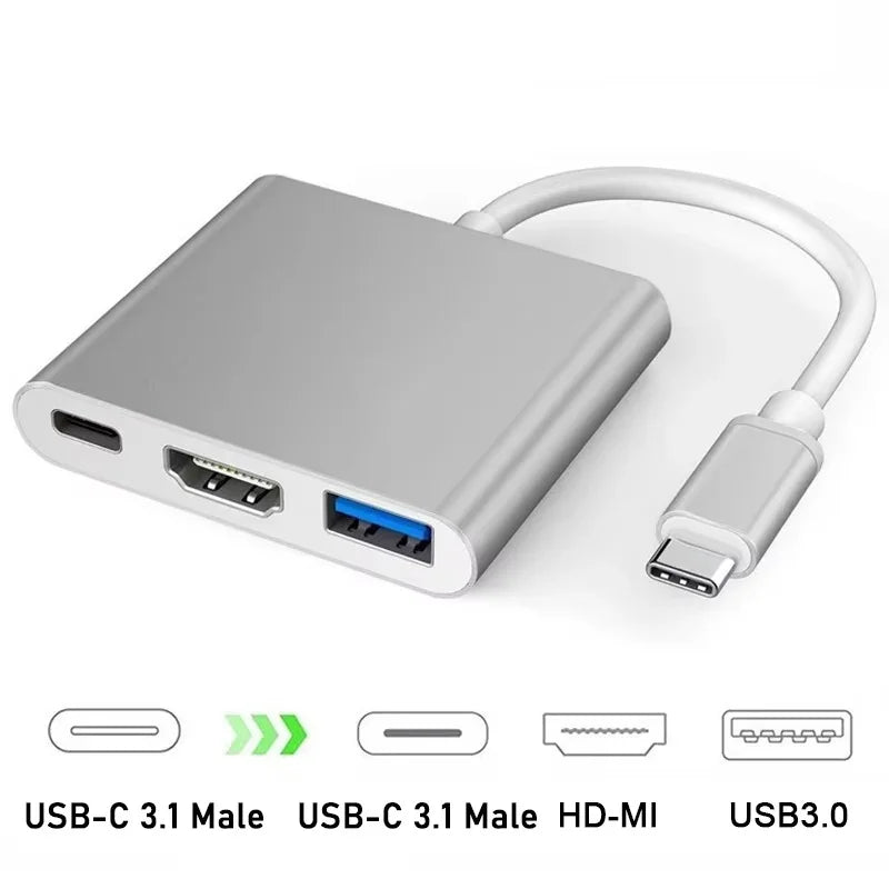 USB-C To HDMI-compatible 3 In 1 Cable Converter USB 3.0 Type C To HDTV 4K USB 3.0 Adapter Cable For Laptop Huawei iPad Macbook