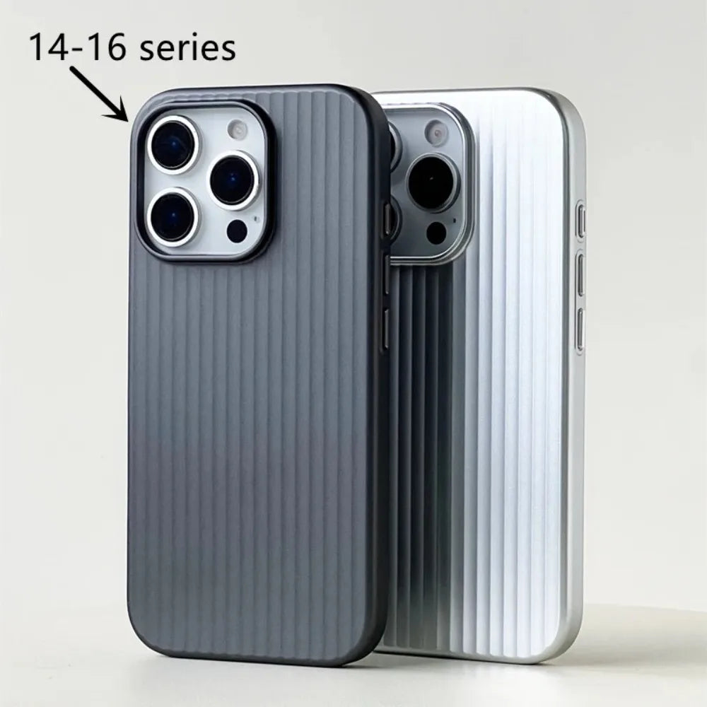 Luxury Stripes Metallic Paint Armor Case For iPhone 17 Air 16 15 14 13 Pro Max Shockproof Camera Protective Slim Matte PC Funda