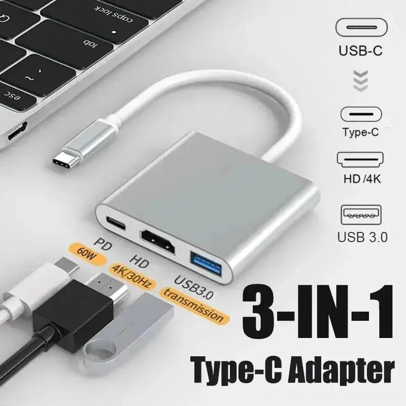 USB-C To HDMI-compatible 3 In 1 Cable Converter USB 3.0 Type C To HDTV 4K USB 3.0 Adapter Cable For Laptop Huawei iPad Macbook