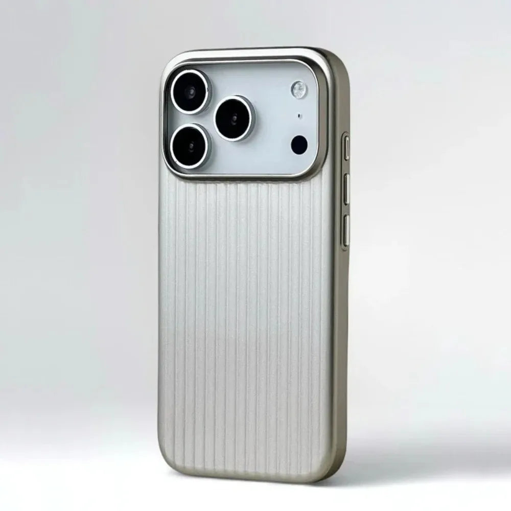 Luxury Stripes Metallic Paint Armor Case For iPhone 17 Air 16 15 14 13 Pro Max Shockproof Camera Protective Slim Matte PC Funda