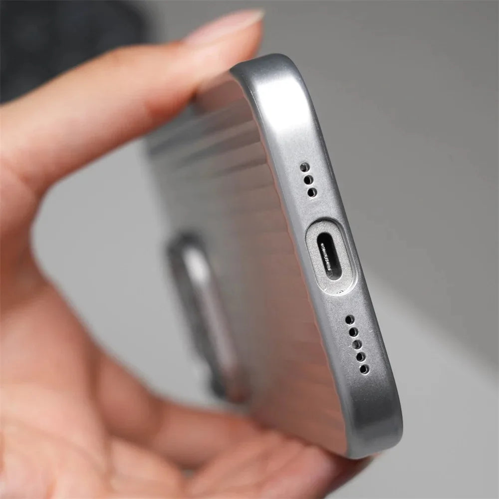 Luxury Stripes Metallic Paint Armor Case For iPhone 17 Air 16 15 14 13 Pro Max Shockproof Camera Protective Slim Matte PC Funda